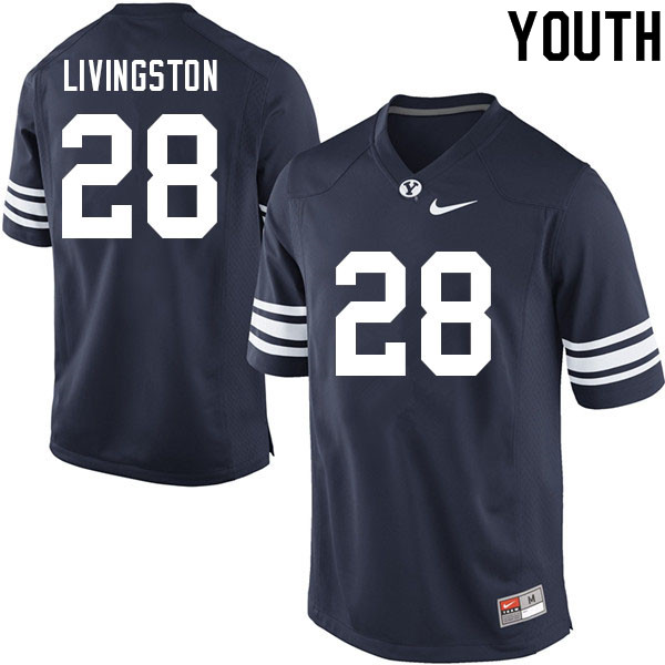 Youth #28 Hayden Livingston BYU Cougars College Football Jerseys Sale-Navy